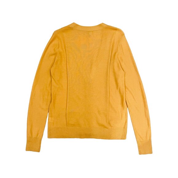 100% Merino Wool V-Neck Cardigan — Mustard Yellow Sweater (Halogen, M) - Picture 8 of 10